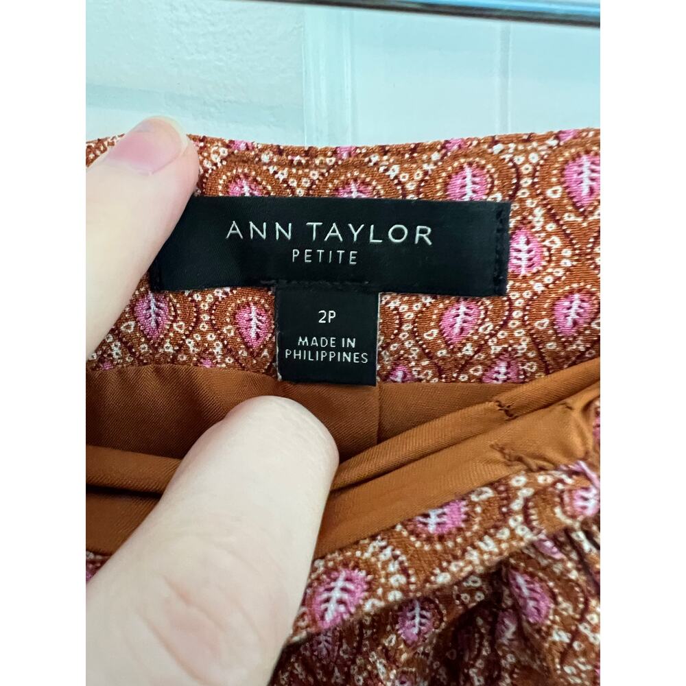 Ann Taylor Sarong Style Wrap Midi Skirt Rust Orange Print Knot Waist Women's 2P - Picture 10 of 11